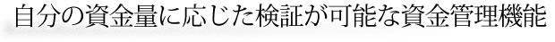 自分の資金量に応じた検証が可能な資金管理機能